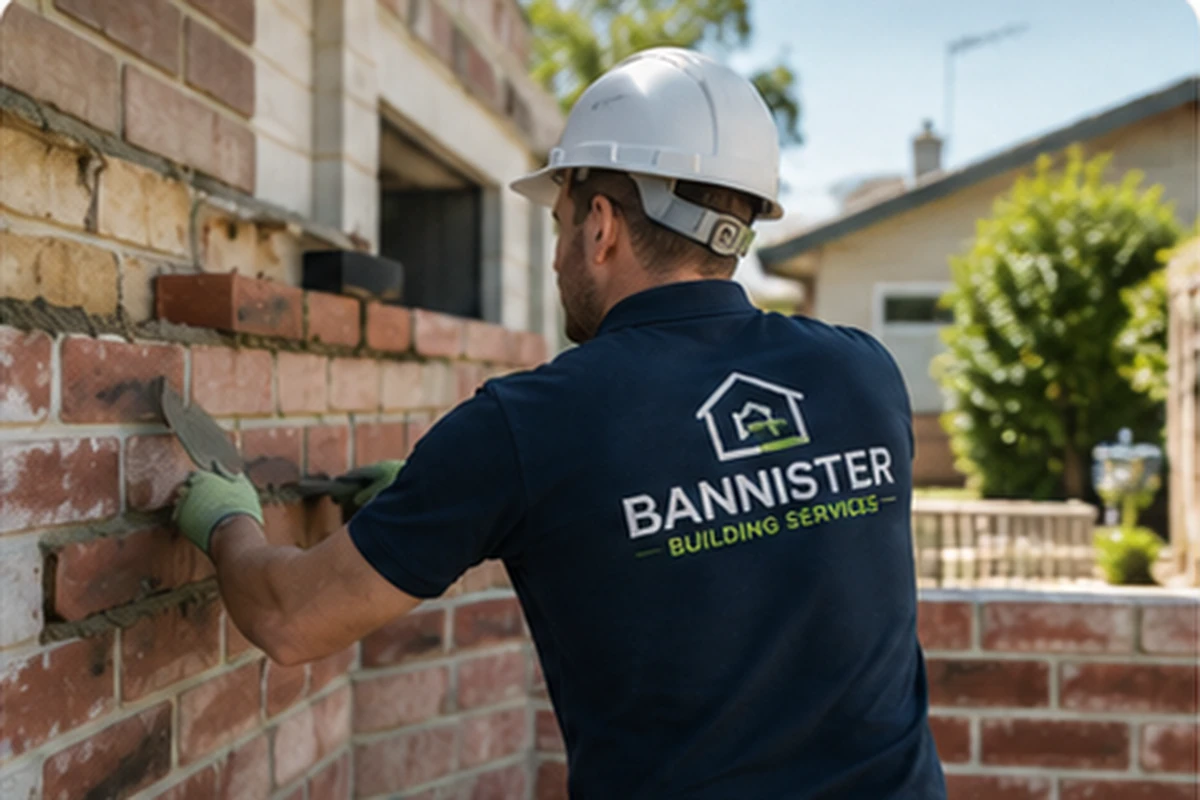 Bannister Building Services tradesperson completing brickwork maintenance on a residential property